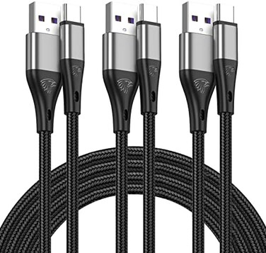 HALIHALL USB Type C Cable, 3pack 10ft Nylon Braided Fast Charging 3A Rapid Charger Quick Cord,Type C to A Cable Compatible for Samsung Galaxy S20 S10 S9 S8 Plus,Note 20 10 9 8, LG V50 V40 G8 G7(Grey.