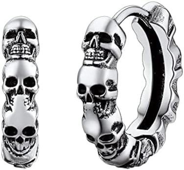 Richsteel Skull Earrings for Women Mens Gothic Stainless Steel/Gold/Black Plated Small Hoop Punk Jewelry, Metal, no gem.