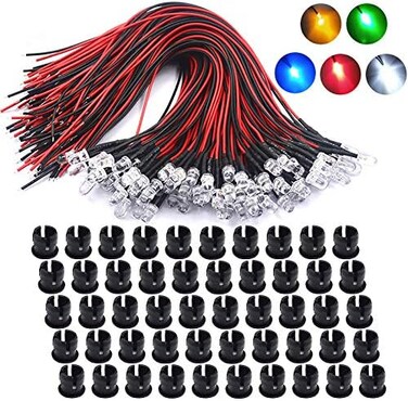 lkelyonewy 12 Volt 5Mm Pre Wired Led Light Emitting Diodes,Micro Led Lights Diodes for Model Assortment Kit,12V Mini Single Led Bulbs(Red*10,Green*10,Orange*10,Blue*10,White*10.