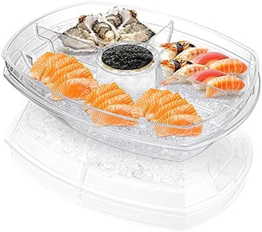 DEAYOU Ice Serving Tray with Lid for Party Food, Serving Platter Dish for Appetizers, Fruits, Vegetables, Salads, Picnic, Snack.
