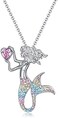 luomart Fashion Mermaid Birthstone Necklace Jewelry White Gold Plated Austrian Crystal Pendant Gift for Girls Women, Rhinestone, Rhinestone.