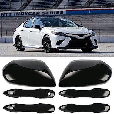 sportuli Black Side Door Mirror CapsDoor Handle Covers Replace for 2018 2019 2020 2021 2022 2023 2024 2025 Toyota Camry Accessories, with Smart Key Holes (Black.