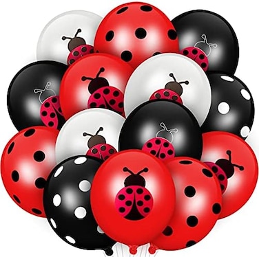 Sumind 48 Pieces Ladybug Balloons 12 Inch Latex Balloons Black White Polka Dots Balloons Party Supplies for Ladybug Birthday Party Boys Girls Jungle Theme Birthday Decorations.