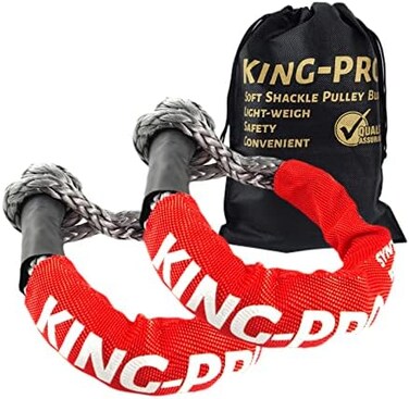 KING-PRO Synthetic Shackle 7/16"x20" Soft Shackle 35,000lbs Breaking Strength Recovery Soft Shackle with Protective Sleeves for Full-Size Truck Large SUVs Offroad Vehicels 2-Pack (Red-Gray.