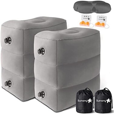 Sunany Inflatable Travel Foot Rest Pillow, Airplane Bed for Kids and Toddler, Adjustable Height Portable Travel Pillow, Elevating Leg Rest Pillow for Airplanes, Trains, Cars, Home, Office (2 Pack.