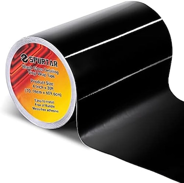 Spurtar Gloss Black Vinyl Wrap Tape 4 Inch x 20ft Air-Release Adhesive Vinyl Tape, Universal Vinyl Wrap for Cars Detailing Overlay Wrap Roll DIY Car Door Edge Guard Protective Anti-Scratch Sticker.