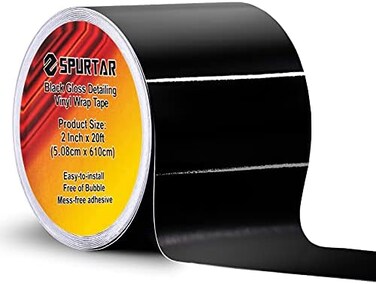 Spurtar Gloss Black Vinyl Wrap Tape 2 Inch x 20ft Air-Release Adhesive Vinyl Tape, Universal Vinyl Wrap for Cars Detailing Overlay Wrap Roll DIY Car Door Edge Guard Protective Anti-Scratch Sticker.