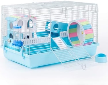 ROBUD Large Hamster Cage Gerbil Haven Habitat Small Animal Cage (Blue.