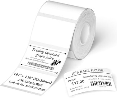 NIIMBOT B21 Label Maker Tape Adapted Sticker Labels Print Paper Shipping Address Labeling Tape Replacement Glossy Waterproof Oilproof Tear-Proof (White-50 * 30.