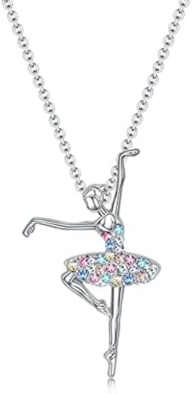 luomart Girls Necklace Ballerina Ballet Recital Gifts for Women,Rainbow Dancer Dance Pendant Jewelry for Sister Mom Friends, Rhinestone, Rhinestone.
