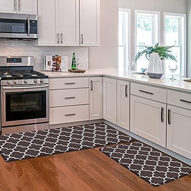 KMAT Kitchen Mat [2 PCS] Cushioned Anti-Fatigue Floor Mat, Waterproof Kitchen Mats and Rugs Heavy Duty PVC Ergonomic Comfort Standing Foam Mat for Kitchen, Floor Home, Office,Laundry,Chocolate.