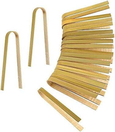 LUTER 20pcs Wooden Tongs Disposable Cooking Utensils Mini Bamboo Tongs Natural Toast Tongs for Cooking.