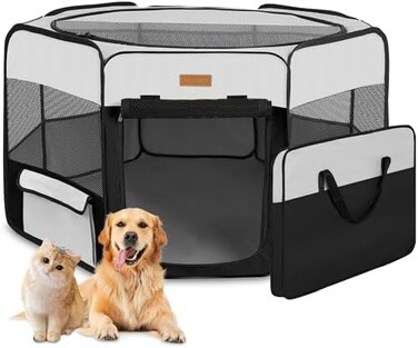 Akinerri Pet Playpen Portable Foldable Playpen for Dog/Cat/Puppy Exercise Kennel Dogs Cats Indoor/Outdoor Removable Mesh Shade Cover.
