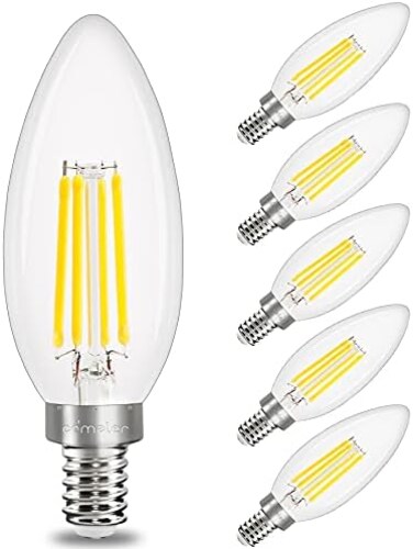مصباح شمعدان LED قابل للتعتيم من نوع comzler E12، مصباح ثريا 2700 كلفن أبيض دافئ، يعادل 40 واط، مصابيح مروحة سقف من النوع B، مصابيح شمعة فتيل إديسون C35 B11، 400 لومن، عبوة من 6 مصابيح.