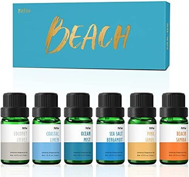 MitFlor Beach Fragrance Oil, Premium Scented Oils for Diffuser, SoapCandle Making Scents, Summer Aromatherapy Essential Oils Gift Set, Coastal Linen, Ocean Mist and More, 6x10ml.