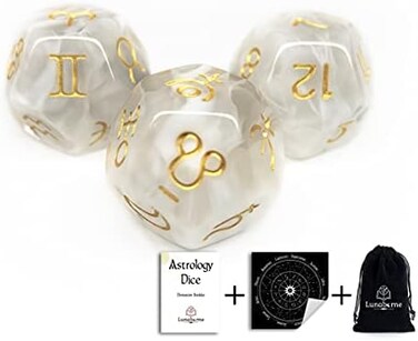 Citadel Black Lunaborne Astrological Divination Dice - Includes Instruction Booklet, Divination Cloth,Velvet Drawstring Bag.
