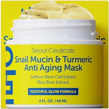 SeoulCeuticals Korean Face Mask Skin Care - Snail Mucin Turmeric Mask for Face &ndash; Cruelty Free K Beauty Anti Aging Face Mask for Healthy, Youthful Glow 2oz.