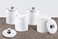 SheeChung 6 Pack Qtip Dispenser Apothecary Jars Bathroom with Labels - Qtip Holder Storage Canister Clear Plastic Acrylic Jar for Cotton Ball,Cotton Swab,Cotton Rounds,Floss Picks, Hair Clips (White.