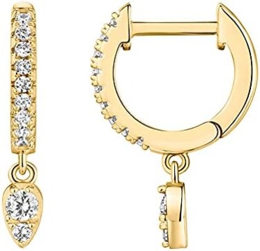 PAVOI 14K Gold Plated S925 Sterling Silver Post Lightweight Drop/Dangle Huggie Earrings for WomenBezel Set Solitaire CZDainty Earrings.