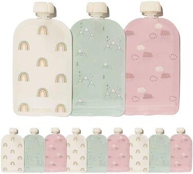 Hippypotamus Reusable Baby Food Pouches - 12 Pack - Baby Food Storage - Pouches Toddler - Refillable Squeeze Pouch for Kids (SAGE/Blush/Nude.