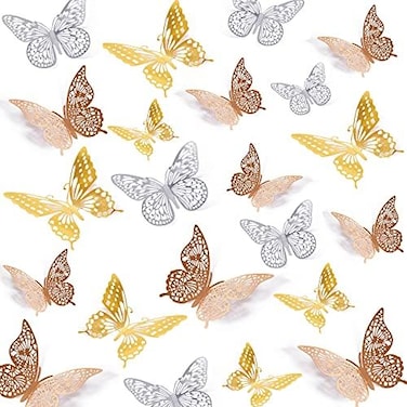 SAOROPEB 3D Butterfly Wall Stickers, 72 Pcs 3 Styles 3 Sizes, Removable Metallic Wall Decor Sticker Room Mural Decals Decoration for Kids Bedroom Nursery Classroom Party Wedding Decor DIY Gift (3 Colo