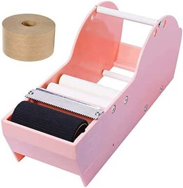 QILIMA Desktop Pink Water Activated Tape Dispenser with Reinforced Kraft Paper Gum Tape 1. 88In x 55 Yards for Shipping, Carton and Box Sealing.