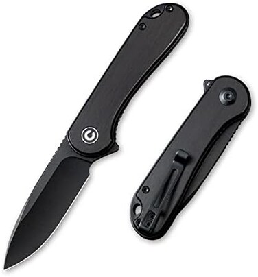 CIVIVI Folding Pocket Knife, 2. 96" D2 Black Stonewashed Blade Black Ebony Wood Handle, Elementum Liner Lock Flipper Knife with Deep Carry Pocket Clip for EDC C907W.