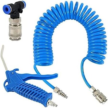 Zeromall Air Blow Gun Kit Air Duster Cleaning Nozzle Blow Spray Tool Kit with 5 Meter Long Coil PU Air Hose,4&times;6mm(Blue.