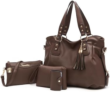 Soperwillton Fashion Handbag for Women Shoulder Bag Top Handle Satchel Hobo Tote Bag Purse Set 4pcs.