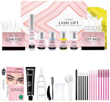 ECOFAN Lash Lift and Black Kit, Professional Eyelash Perm Kit and Black EyelashEyebrow Set 3 in 1, Quick LiftingVoluminous Coloring with Complete Tools for Salon Grade Home DIY.