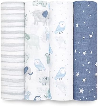 aden + anais AdenAnais essentials cotton muslin 4 pack swaddle blanket time to dream.