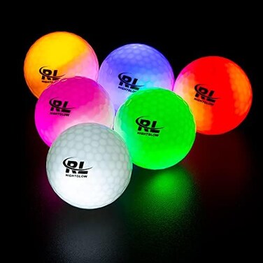 كرات الجولف R&L RL المضيئة في الظلام، كرة جولف مضيئة بتقنية LED للرياضات الليلية، فائقة السطوع، ملونة ومتينة، يتم تنشيطها عند الاصطدام بمؤقت 8 دقائق، عبوة من 6 ألوان.