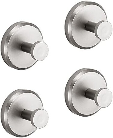 HOME SO Suction Cup Hooks for Shower, Bathroom, Kitchen, Glass Door, Mirror, Tile &ndash; Loofah, Towel, Coat, Bath Robe Hook Holder for Hanging up to 15 lbs &ndash; Polished Matte Chrome, Brushed Nickel (4-pack.