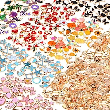 Acejoz 300Pcs Charms for Jewelry Making, Wholesale Bulk Assorted Gold-Plated Enamel Charms Earring Charms for DIY Necklace Bracelet Jewelry Making and Crafting.