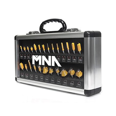 MNA Router Bit Set 25 Pieces 1/4 Inch, European Edition Router Bits Kit, Traditional Woodworking Tools, Aluminium Case.