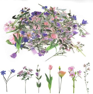 pengxiaomei 80 Pieces Natural Flower Stickers for Scrapbooking, Self-Adhesive Scrapbooking Stickers Supplies Journal stocking stuffers for Adult Card Making Letters DIY (Style A.