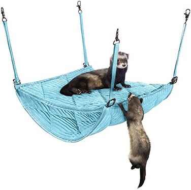2 Brothers Wholesale Ferret Double Bunkbed Hammock - Pet Bedding Accessories Playset for Small Animal Cage - Comfy and Plush Hideaway Bed for Little Pets - Top: 12", Bottom: 16", Depth: 12" - Blue.