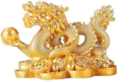YODOOLTLY Feng Shui Dragon Statue- Chinese Dragon on Ancient Coins Figurine Ornament Attract Wealth and Good Luck Office Home Decor (Gold.