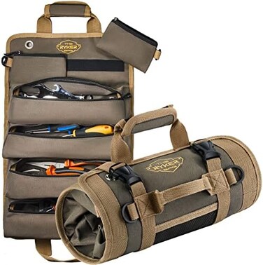The Ryker Bag Tool Organizers - Small Tool Bag W/Detachable Pouches, Heavy Duty Roll Up Tool Bag Organizer : 6 Tool Pouches - Gifts for Dad Tool Roll Organizer For Mechanic, ElectricianHobbyist.