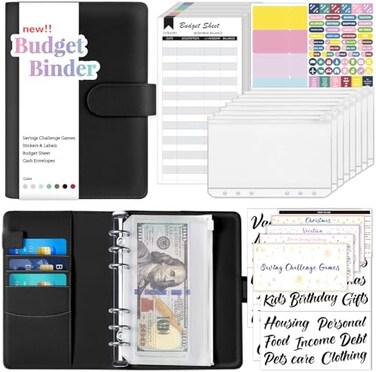 Sooez Budget Binder with Cash Envelopes, Money Organizer for Cash with Budget Sheets39 Stickers, Cash Envelopes Savings Binder, Budget Binder with Zipper Envelopes, Cash Wallet Envelope System.