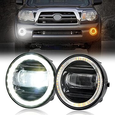 مجموعة مصابيح الضباب LED من SUPAREE مع حلقة هالو بيضاء DRL / إشارة انعطاف صفراء مناسبة لسيارات تاكوما 2005-2011 / تندرا 2007-2013 / سولارا 2004-2006 / سيكويا 2008-2015، عبوتان.