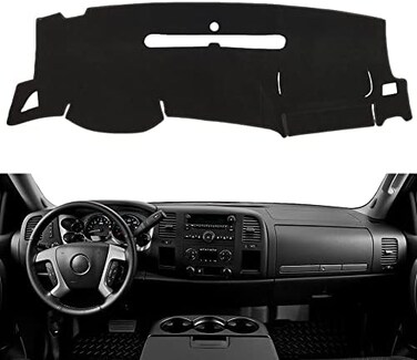 BLIBLIUNIT Dashboard Cover for GMC Sierra and Chevrolet Silverado- Fits 2007-2013 Models with Two Glove Boxes. Custom Fit Dash Mat, Won't Break Dash Sensors(Premium Carpet,Black.