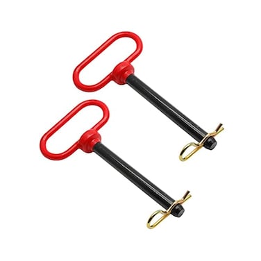 Bonsicoky 2Pcs Tractor Towing Hitch Pin and Clip, 5/8 x 6 Inch Trailer Gate Pin for Towing Tractor, RV, Truck, Boat, Car - Red Handle.