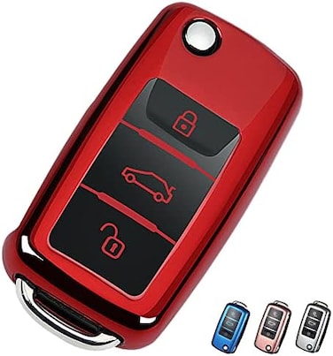 Cacacar for VW Volkswagen Key Fob Cover, Premium Soft TPU Full Protection Key Fob Case for VW Jetta Golf Polo MK6 Passat Tiguan Beetle Key Cover (red.