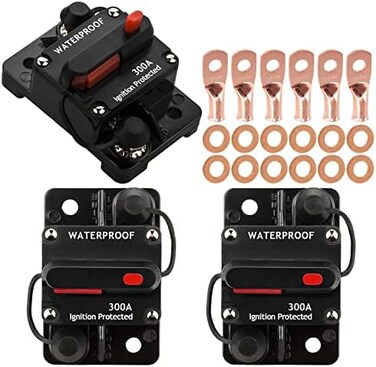 Hamolar 3 Pack 300A Circuit Breaker with Manual Reset Fuse Holder for Car Audio Marine Boat Stereo Switch, with Wire Lugs Copper Washer.