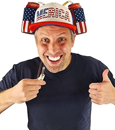 قبعة HandinHandCreations USA، زيّ أمريكي بالكامل، حامل مشروبات مع ماصة، زيّ تنكري.