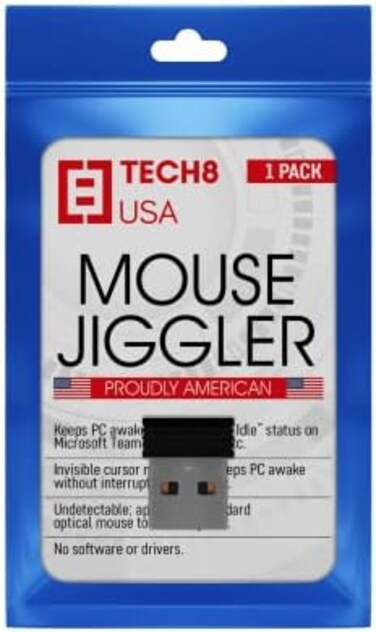 TECH8 USA, Undetectable USB Mouse Jiggler, Works in Background, Keeps Teams, Skype, Lync and PC Active, No Software, Plug-and-Play- US Company- 1 Pack.