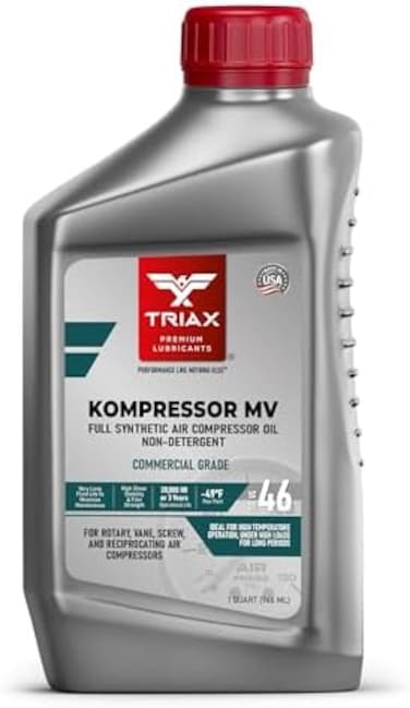 Triax Kompressor MV ISO 46، Multi Vis، زيت ضاغط هواء اصطناعي بالكامل، دوار، ريشي، لولبي، ترددي، درجة حرارة عالية، عمر افتراضي 20000 ساعة (1 كوارت).