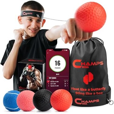 Champs MMA Boxing Reflex Balls Set of 4 &ndash; Boxing Ball MMA Gear of with Varying Weights with Adjustable Headband and 4 Spare Strings to Improve Speed and Hand-Eye Coordination for Men, Kids Boxing Equi