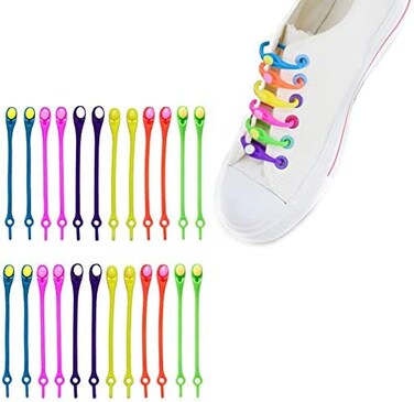 GFDK 24 pcs Lazy Tying-Free Elastic Shoelaces, Laces Special No Tie Rubber, for Kids and Adults, Elastic Shoelaces for Sneakers, Color.